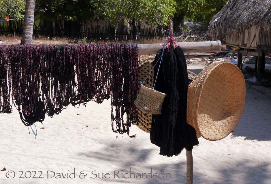 Description: The straining basket and indigo dyed yarns