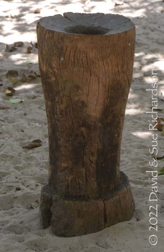 Description: A mortar for pounding morinda root