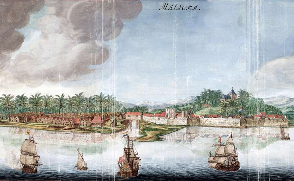 Description: The port of Malacca under Dutch rule 1665