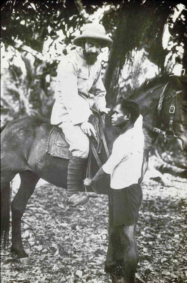 Description: Father Drabbe on horseback, around 1930