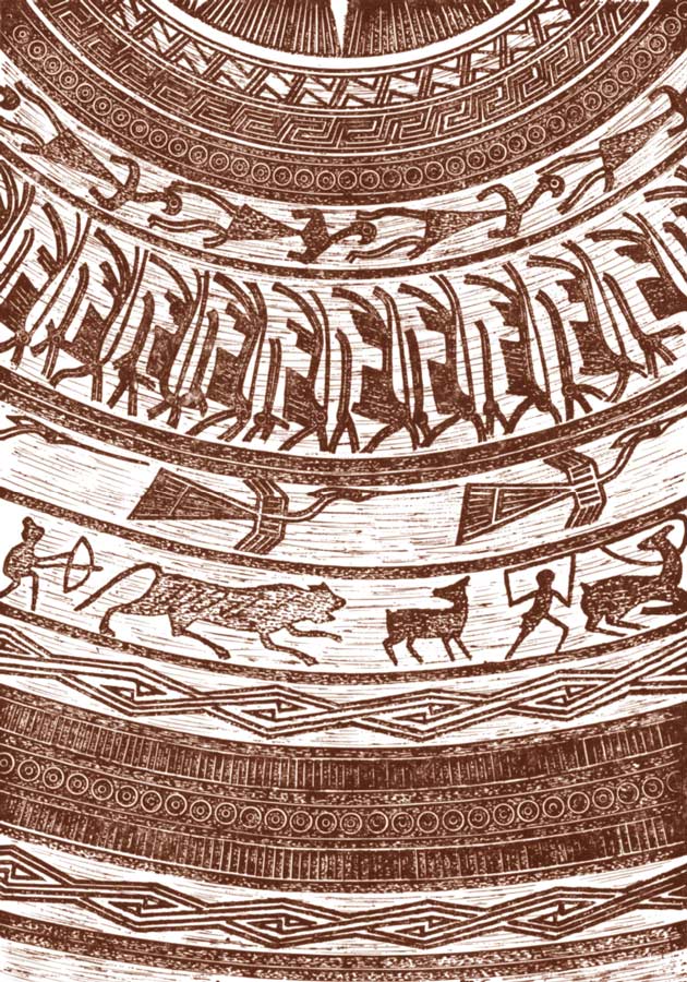 Description: Motifs on a drum from the Kei islands