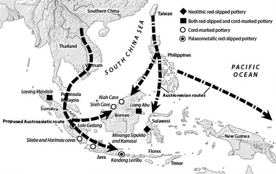 Description: The Austroasiatic and Austronesian migration routes
